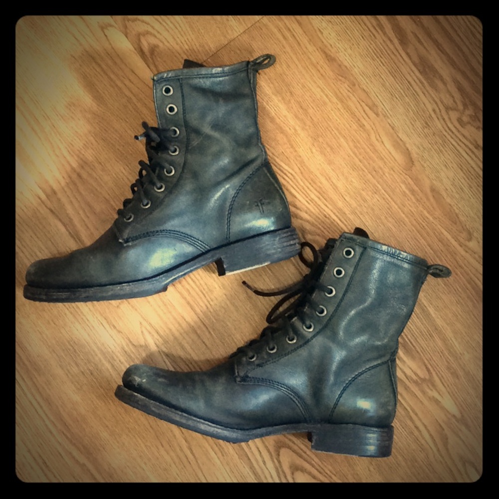 Frye Veronica Combat Lace Up Black Boots Used 7